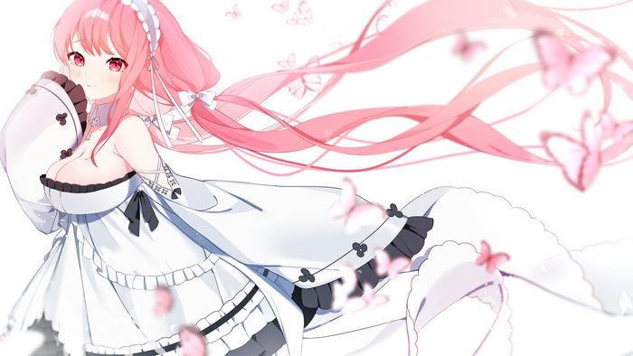 Perseus from Azur Lane with pink hair and red eyes