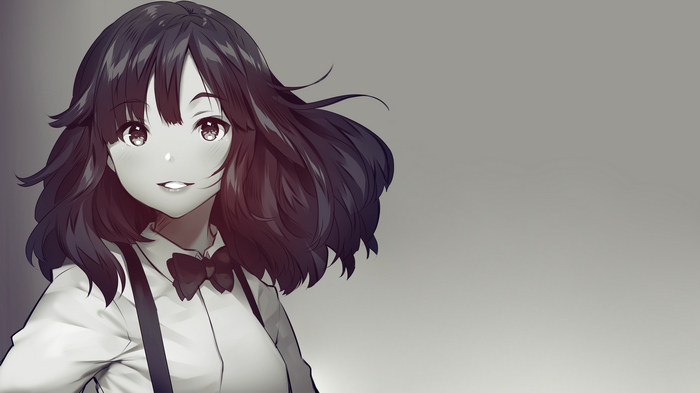 Anime girl with dark hair and bow-tie