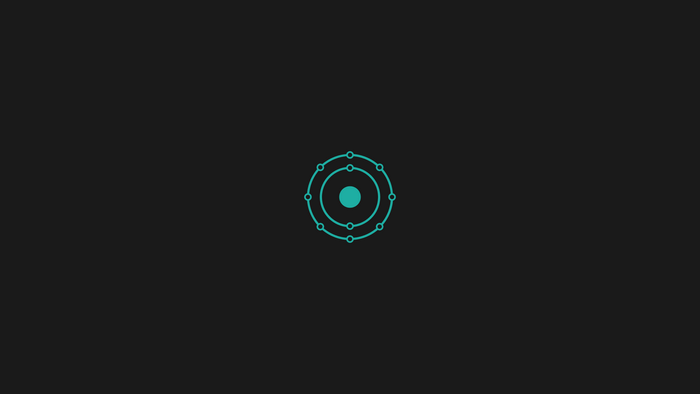 Minimalist atom diagram on black background