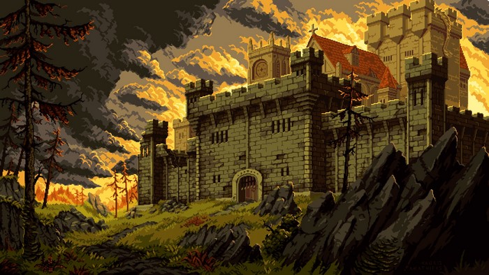 Dark Castle Pixel Art Fantasy Scene