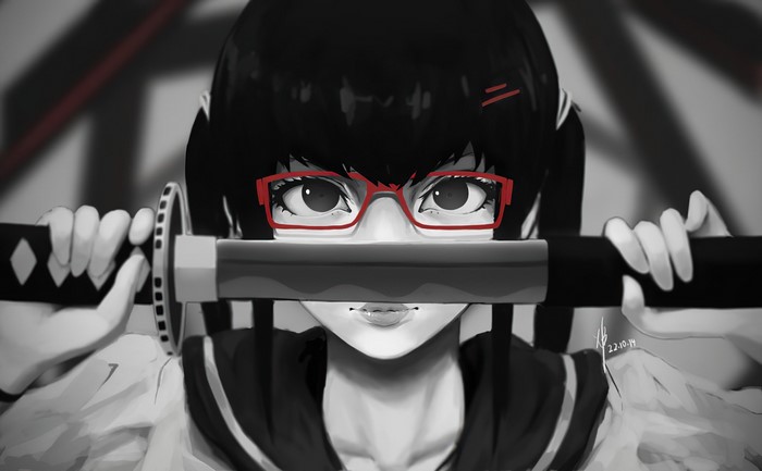 Girl with Katana and Glasses