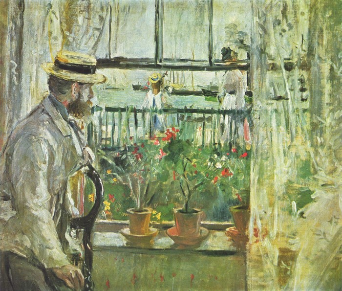 Man at Window overlooking a Harbor, by Berthe Morisot
