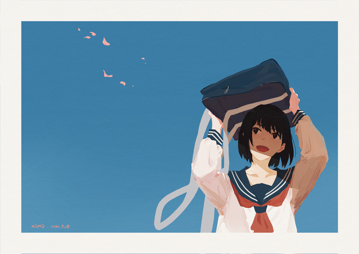 Anime girl in sailor uniform holding a bag