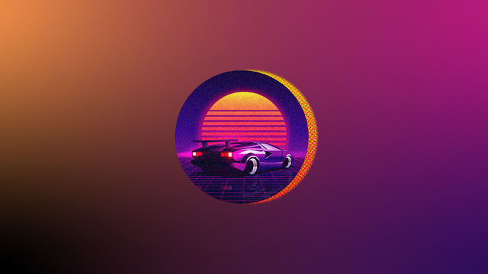 Retrowave car artwork with gradient background