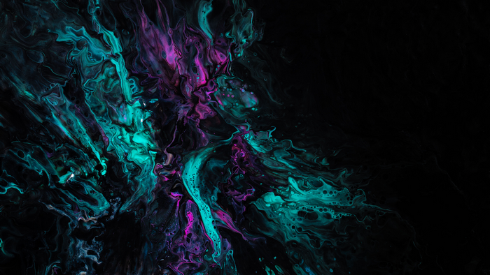 Abstract fluid art with teal and magenta swirls