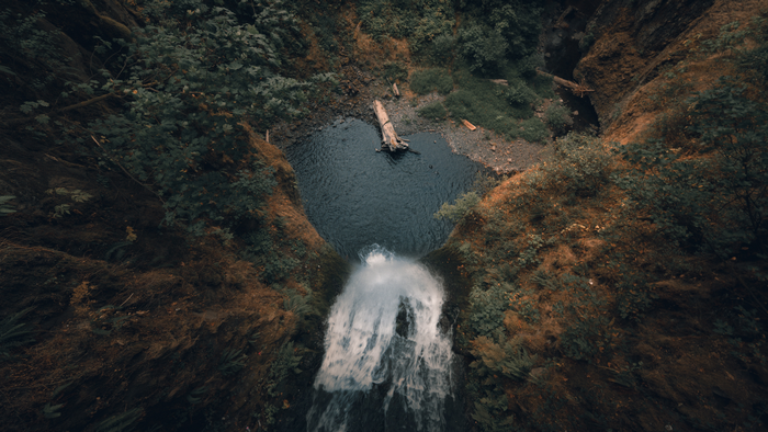 Aerial view of a waterfall in Oregon