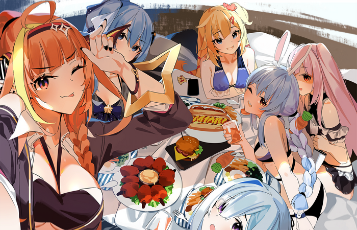 Hololive girls eating at a table