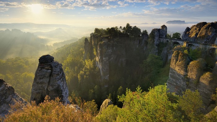 nature, clouds, Germany, trees, far view, Sun, bridge, landscape, rock ...