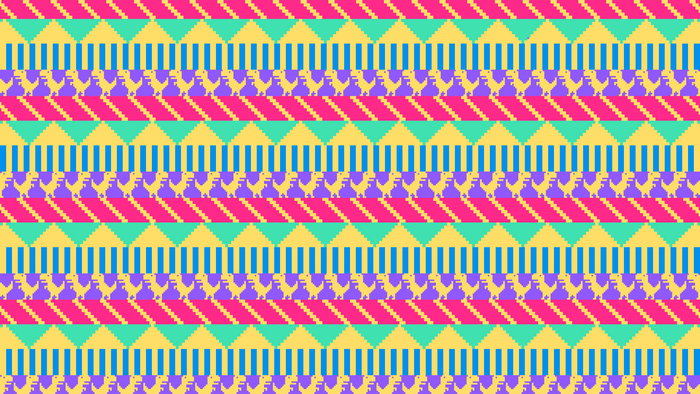 Colorful 90s pixel art pattern with dinosaurs