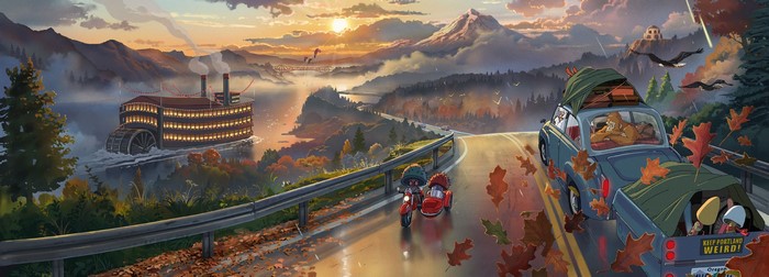 Sasquatch and friends on a road trip in Oregon
