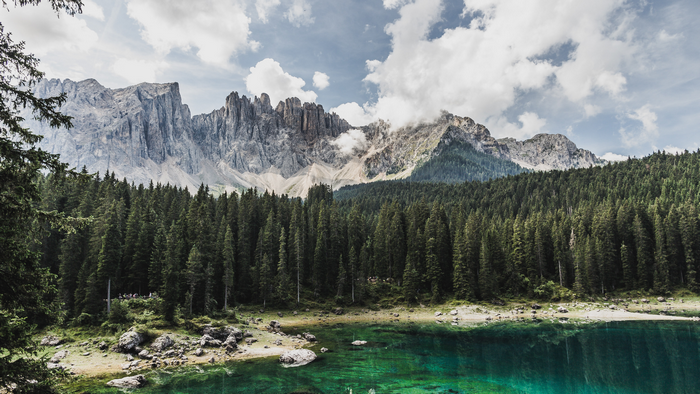 Dolomites Mountains and Lake in Italy