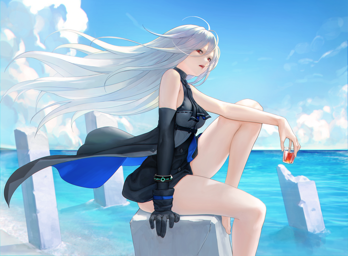 Skadi from Arknights on a beach