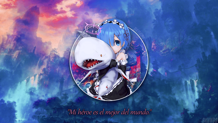 Rem from Re: Zero holding a shark plush