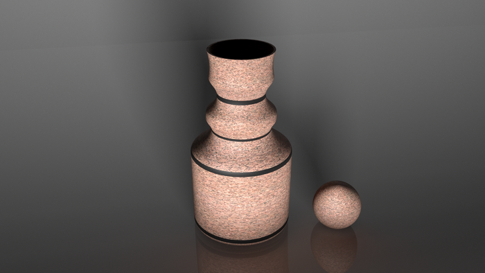 3D rendered vase and sphere on a reflective surface