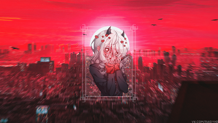 Modeus from Helltaker with hearts and horns