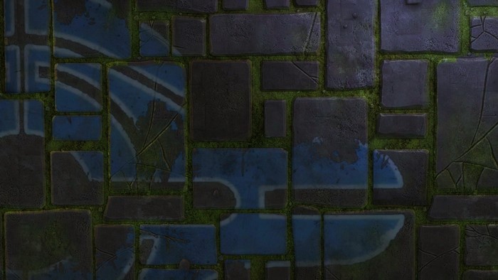 Stone Pavement with Blue Markings and Grass