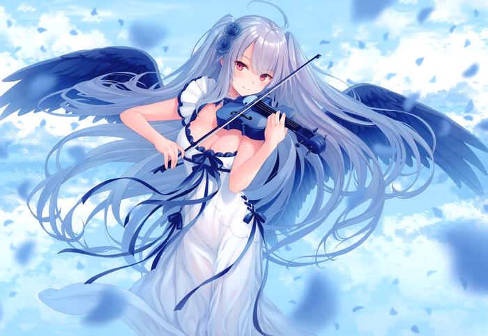 Anime girl with wings playing violin