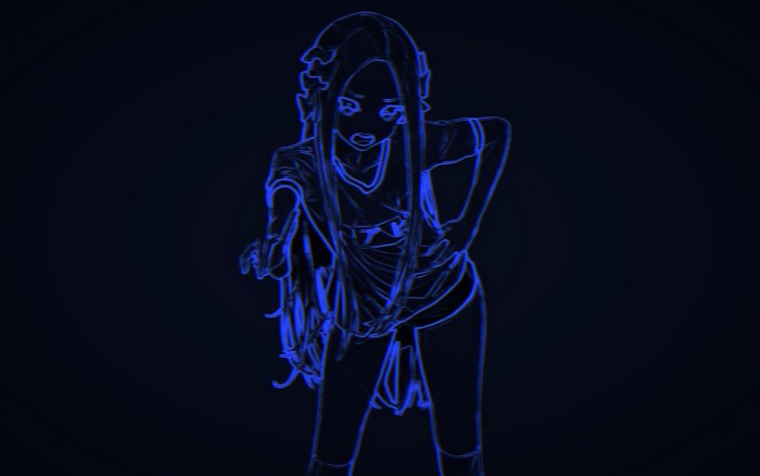 Anime girl with blue neon outline