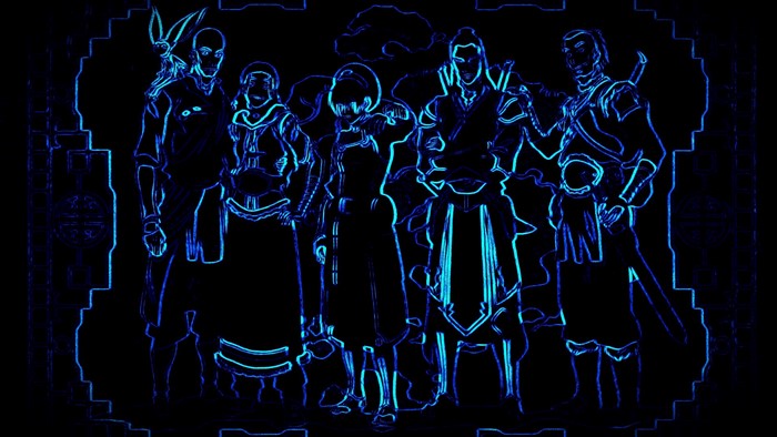 The Legend of Korra characters in neon outline