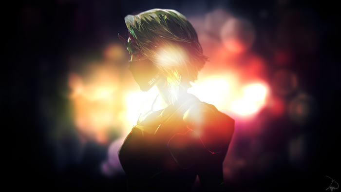 Cyberpunk character with mask and glowing lights