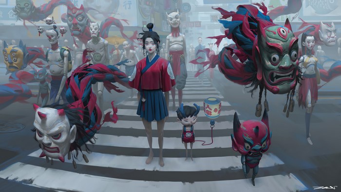 Japanese Art: Demons and Warriors in a City