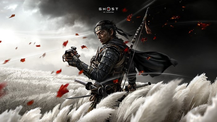 Jin Sakai from Ghost of Tsushima in a field