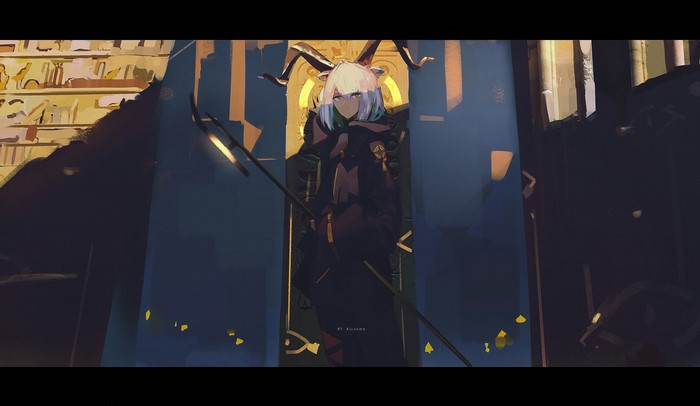 Anime girl with horns on a throne