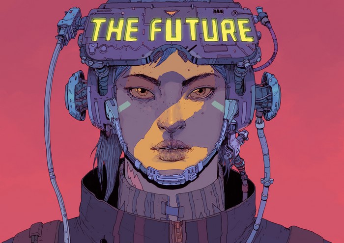 Cyberpunk woman with futuristic VR headset