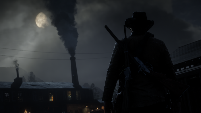 Arthur Morgan from Red Dead Redemption 2 at night