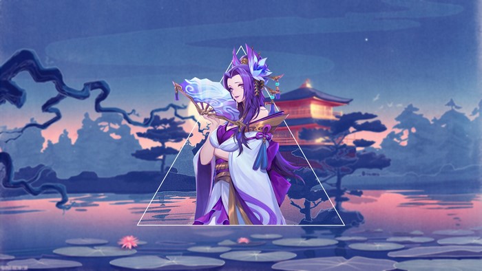 Cassiopeia from League of Legends with Japanese temple background