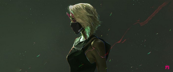 Cyberpunk woman with horns and mask