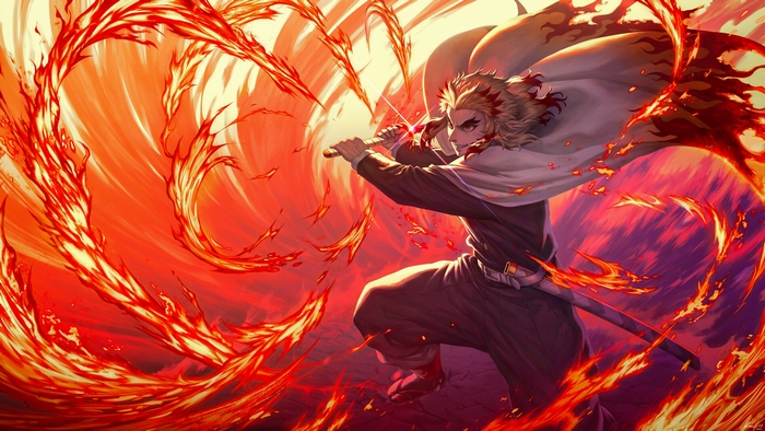 Kyojuro Rengoku Fiery Battle Pose