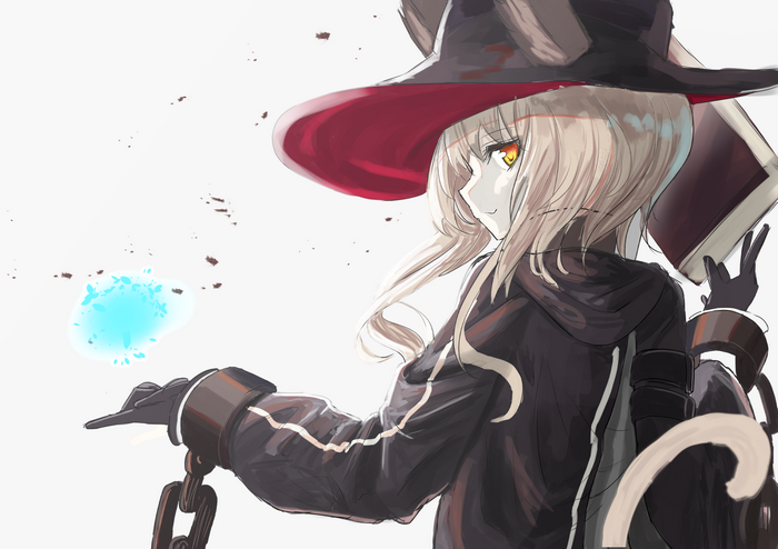 Anime girl with witch hat and magic