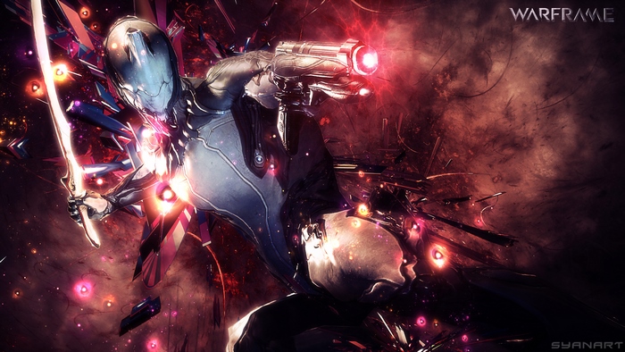 Warframe Excalibur with sword and gun
