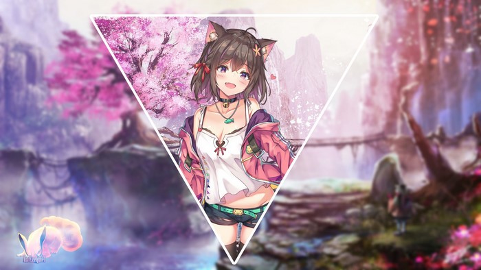 Anime girl with neko ears in a pink jacket