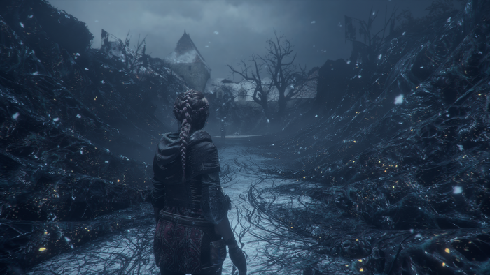Amicia from A Plague Tale Innocence in a dark forest