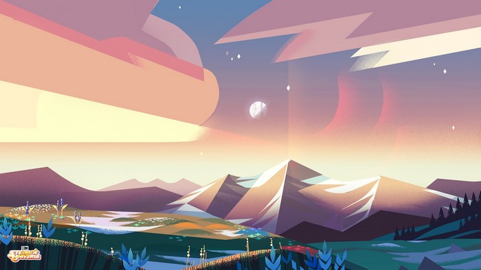 Steven Universe landscape with mountains and clouds