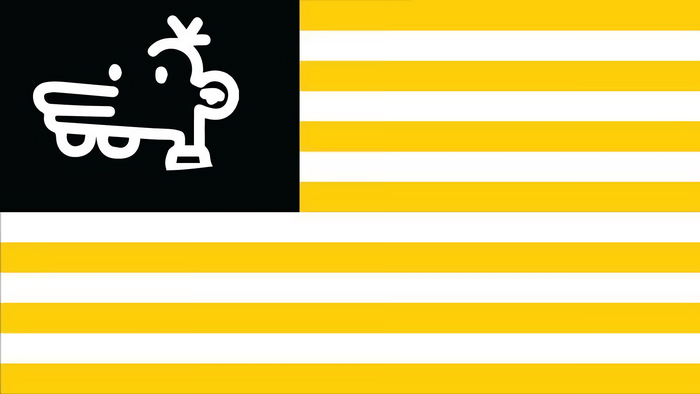 Flag with cartoon character and stripes