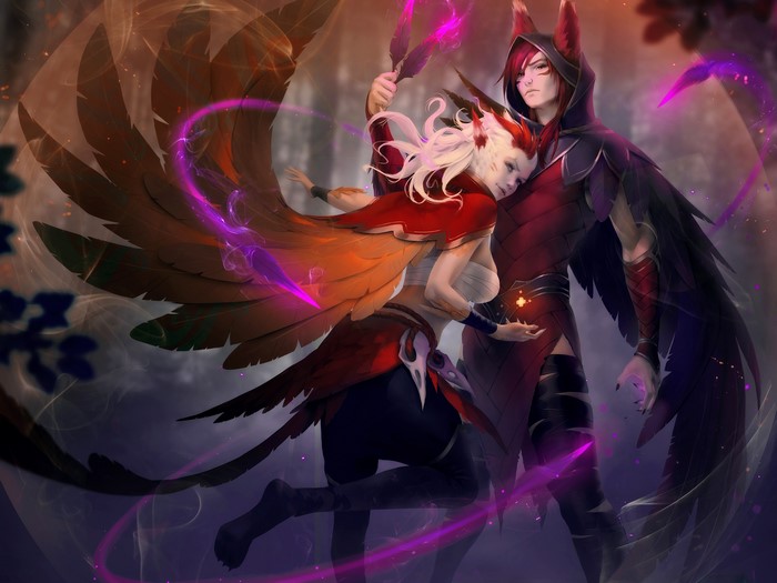 Xayah & Rakan from League of Legends genderswapped fan art