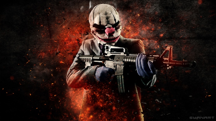 Chains from Payday holding a rifle