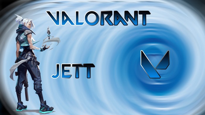 Jett from Valorant with game logo