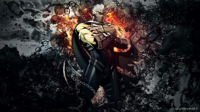 Ryu Hayabusa from Ninja Gaiden with chains and fire