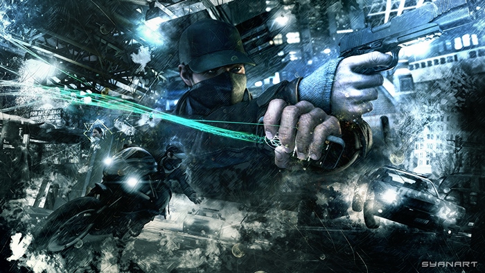 Watch Dogs Aiden Pearce with Gun and Motorcycle