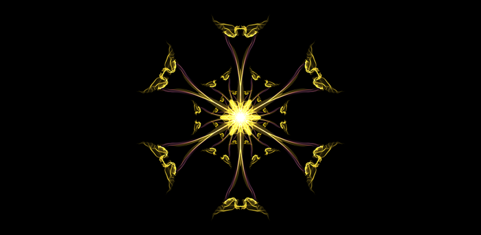 Abstract yellow and purple fractal pattern on black background