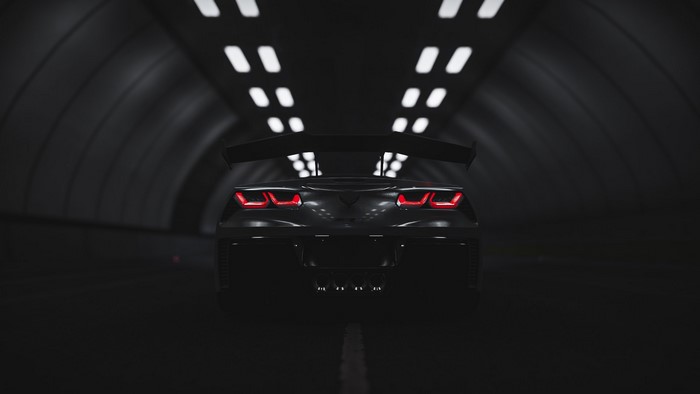 Chevrolet Corvette in a dark tunnel
