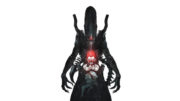 Xenomorph and redhead with gun by Chun Lo
