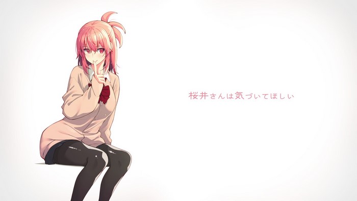 Girl with pink hair and red eyes in school uniform