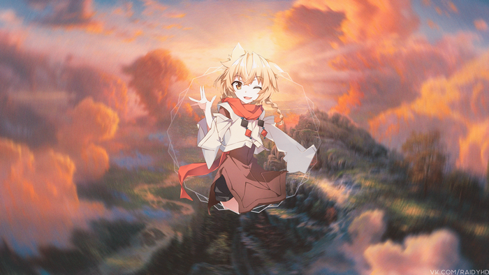 Anime girl with fox ears and red scarf