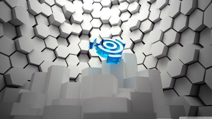 Ubuntu logo on a hexagonal and cubic background