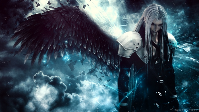 Sephiroth from Final Fantasy VII Remake with black wings